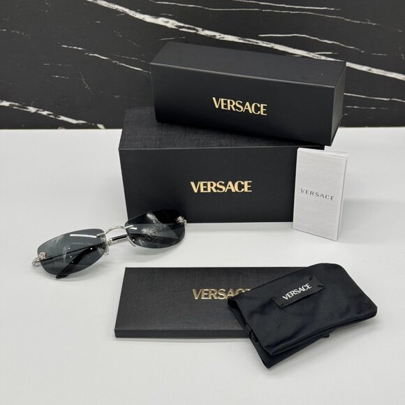 NEW MOD 2279 1000/87 VERSACE SUNGLASSES VE2279 100087 SILVER VE2279 1000/87 - Picture 10 of 11